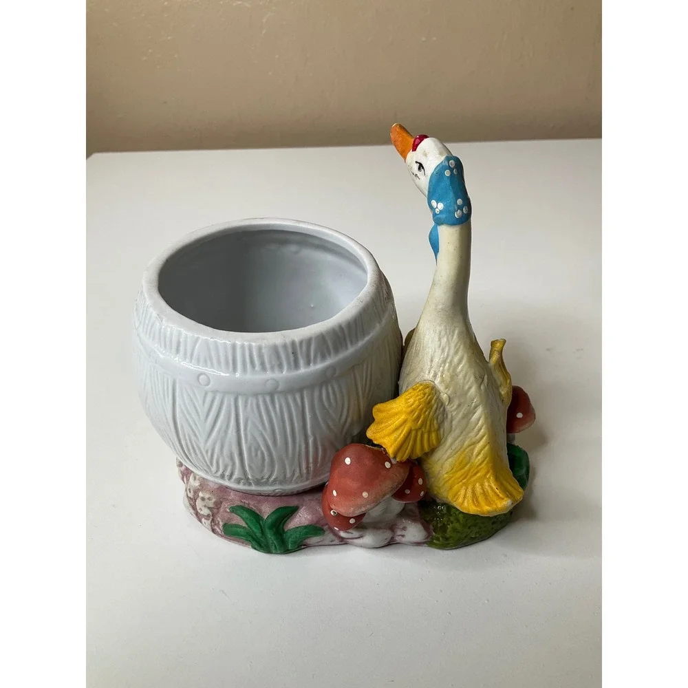 Vintage Ceramic Mother Goose Planter 2 Geese Mushrooms Decor Cottagecore Country